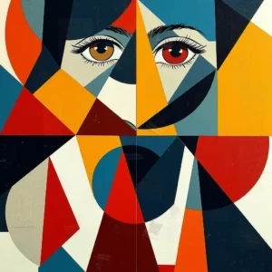 چهره انتزاعی با اشکال هندسی رنگارنگ در زمینه سفید