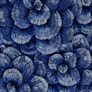 الگوی تکرارشونده با خطوط موجی آبی تیره و سایه‌های روشن سفید، با بافتی ارگانیک و روان